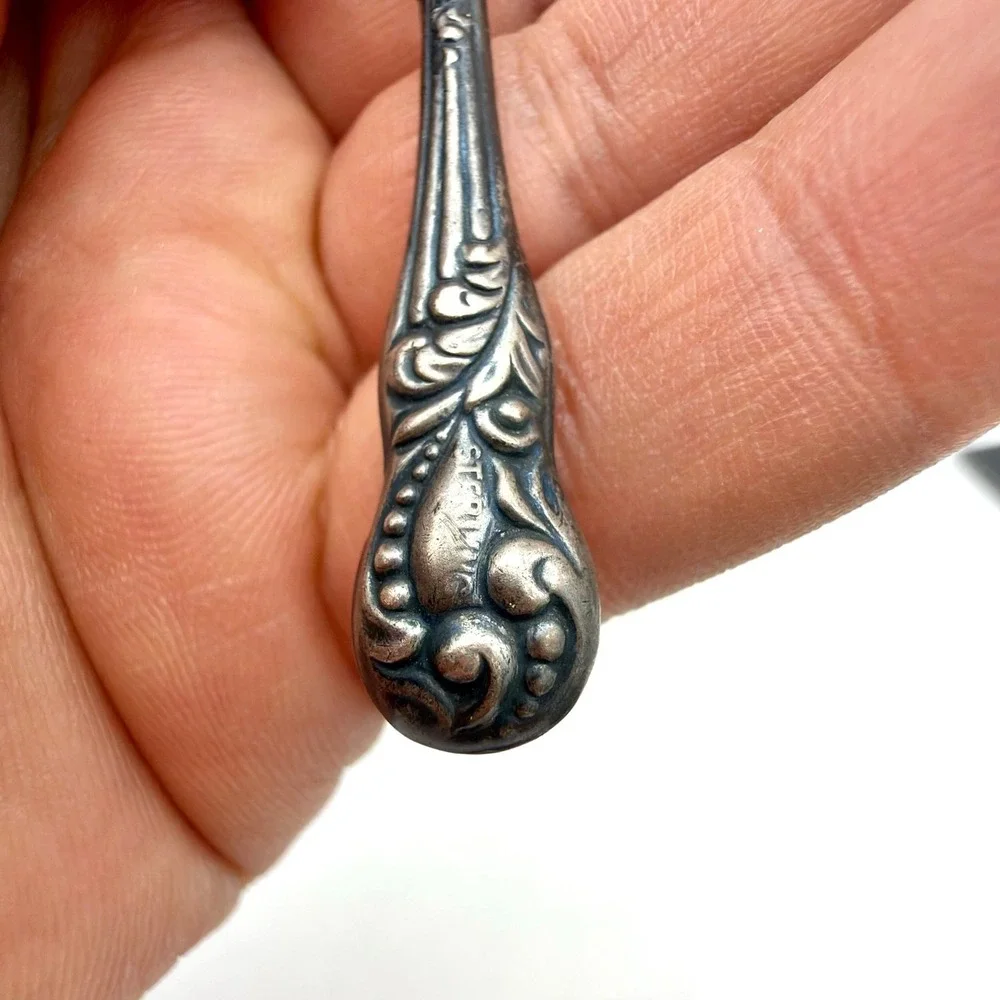 Antique Sterling Silver Button Hook Ornate Floral Scroll Handle Tool‎